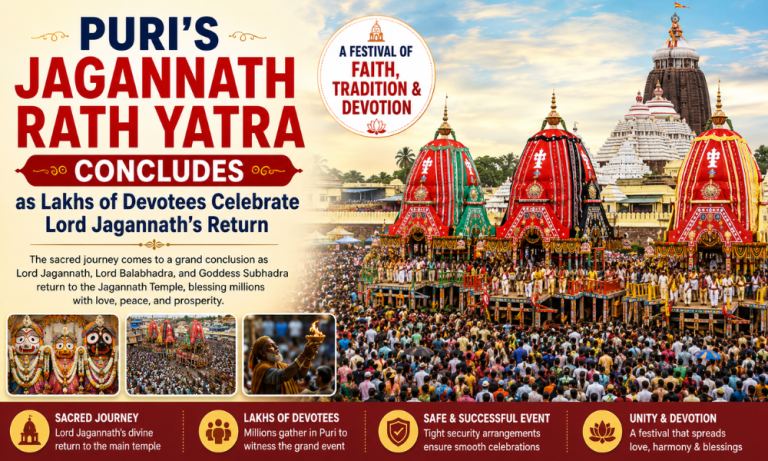 Puri's Jagannath Rath Yatra Concludes as Lakhs of Devotees Celebrate Lord Jagannath's Return