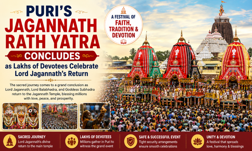 Puri's Jagannath Rath Yatra Concludes as Lakhs of Devotees Celebrate Lord Jagannath's Return
