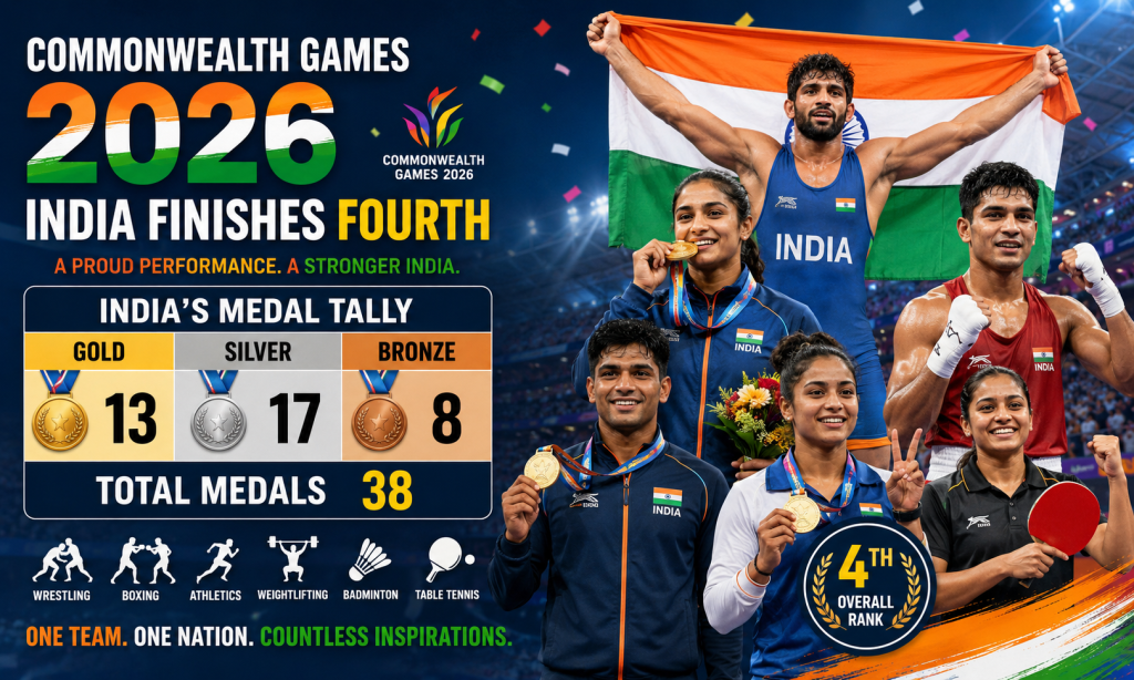 Commonwealth Games 2026 Medal Tally India Finishes Fourth with 38 Medals, Including 13 Gold, 17 Silver and 8 Bronze