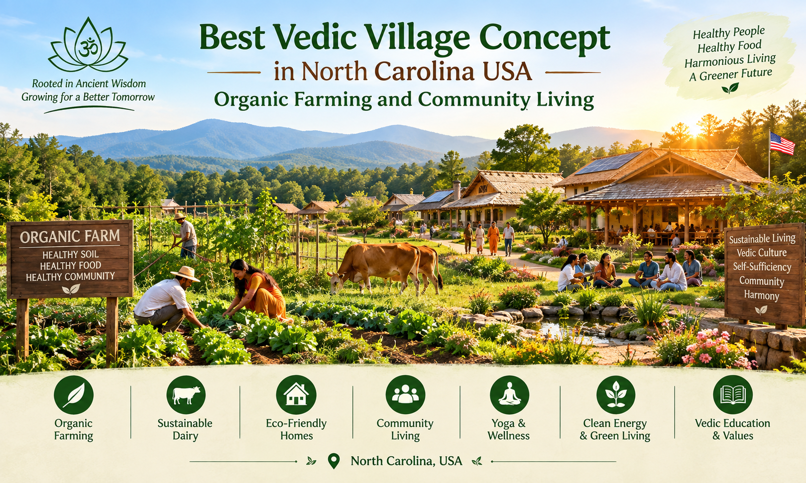 Best Vedic Village Concept in North Carolina USA - Organic Farming and Community Living